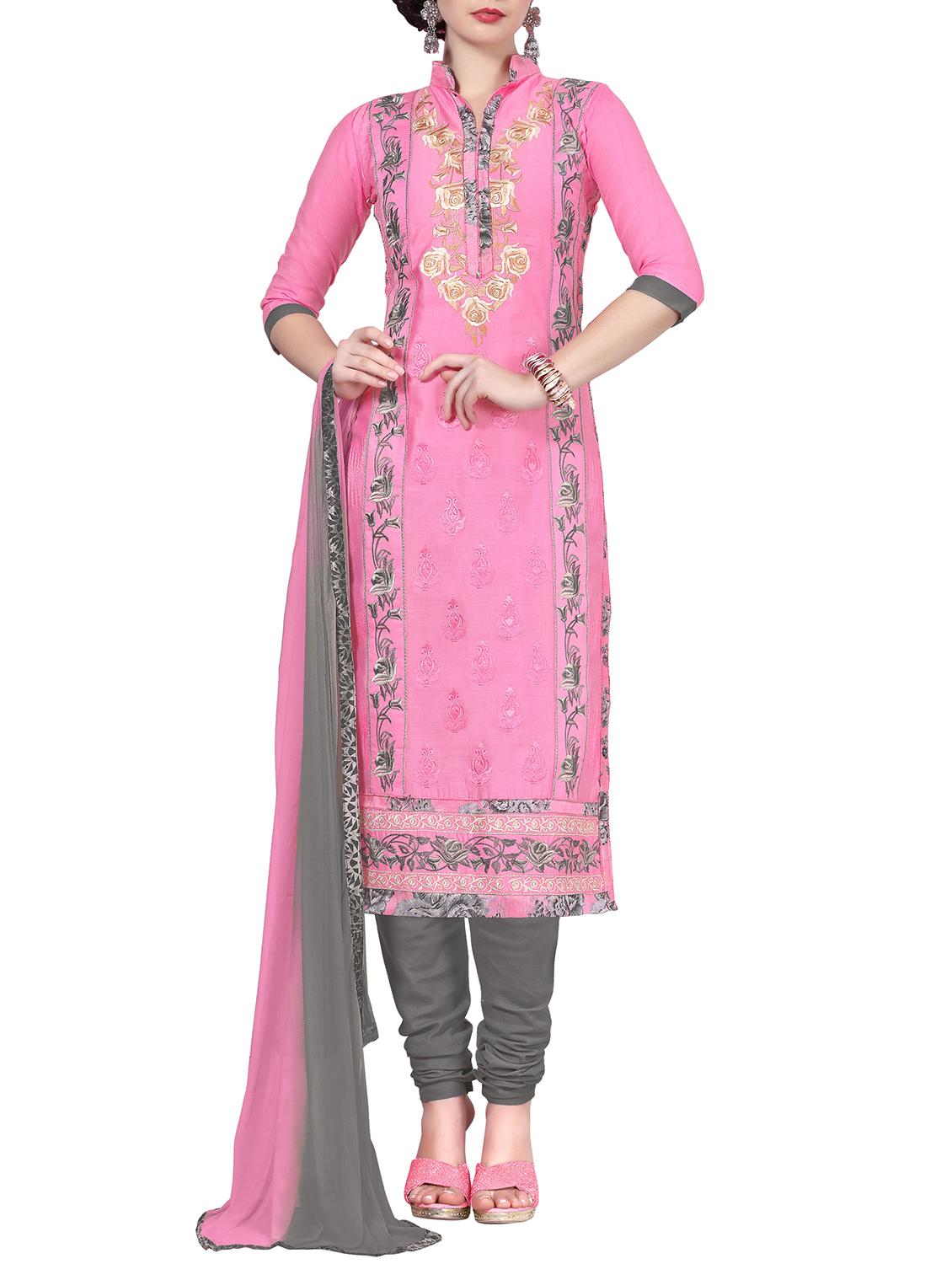 pink cotton churidaar suits unstitched suit - 15010213 - Zoom Image - 1