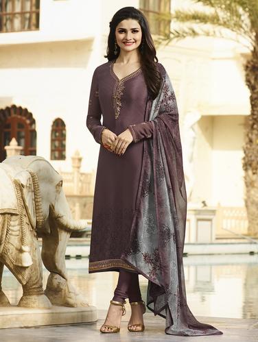 purple crepe churidaar suits semistitched suit - 15010436 - Very Small Image - 1