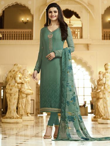 green crepe churidaar suits semistitched suit - 15010437 - Very Small Image - 1