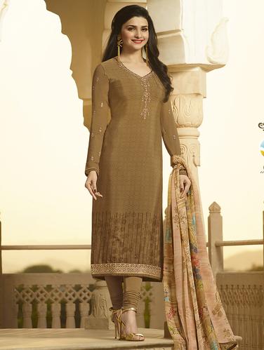 Brown churidaar suits semi-stitched suit - 15010438 - Very Small Image - 1