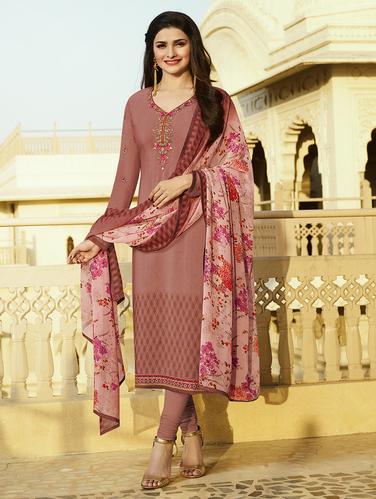 peach crepe churidaar suits semistitched suit - 15010439 - Very Small Image - 1