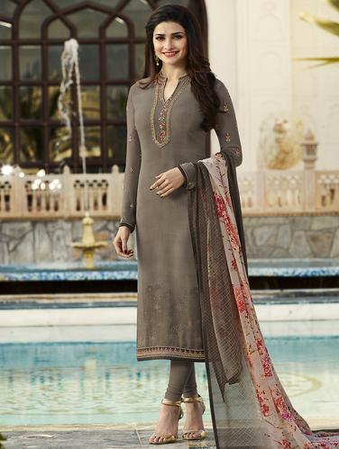 grey crepe churidaar suits semistitched suit - 15010442 - Very Small Image - 1