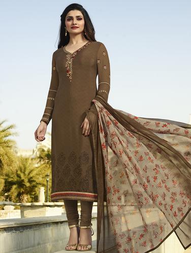 brown crepe churidaar suits semistitched suit - 15010444 - Very Small Image - 1
