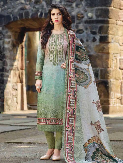 green cotton straight pant suits semistitched suit - 15010449 - Standard Image - 1
