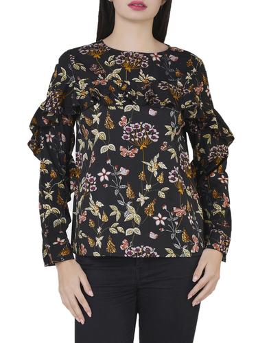 black printed ruffled top - 15010518 - Very Small Image - 1