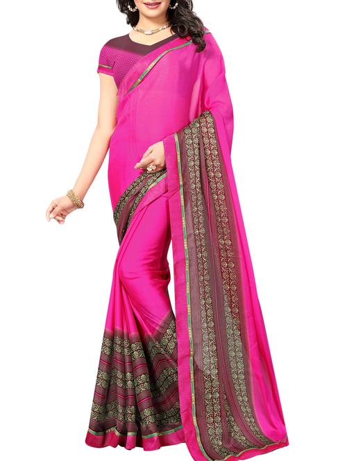 pink georgette printed saree with blouse - 15010602 - Standard Image - 1