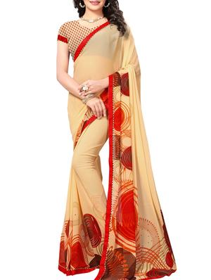 beige georgette printed saree with blouse - 15010609 - Standard Image - 1