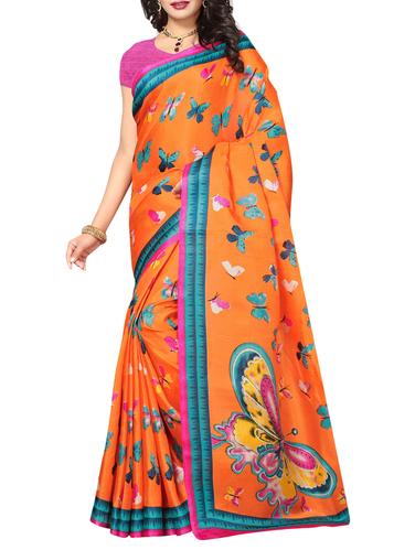 orange art silk printed saree with blouse - 15010630 - Very Small Image - 1