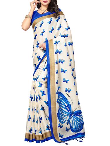 beige art silk printed saree with blouse - 15010635 - Very Small Image - 1