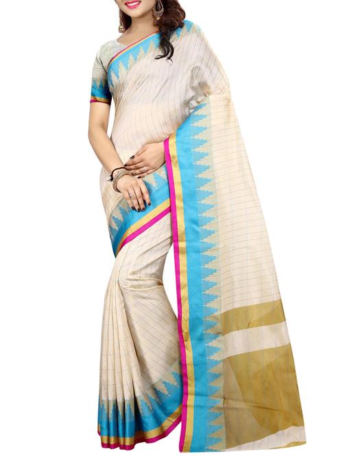 Temple bordered stripes saree with blouse - 15010640 - Standard Image - 1