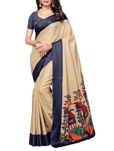 beige art silk printed saree with blouse - 15010646 - Very Small Image - 1