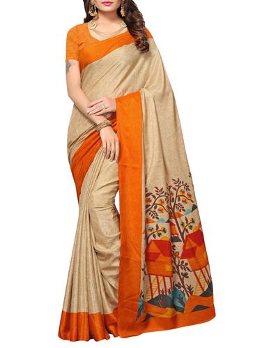 beige art silk printed saree with blouse - 15010647 - Very Small Image - 1