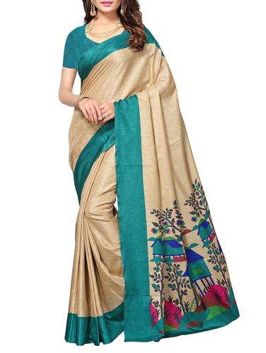 beige art silk printed saree with blouse - 15010650 - Very Small Image - 1