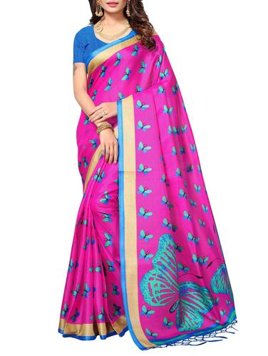 pink art silk printed saree with blouse - 15010661 - Very Small Image - 1