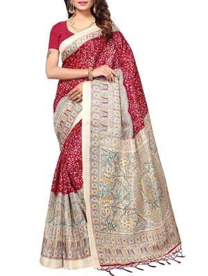 Contrast bordered printed saree with blouse - 15010668 - Standard Image - 1