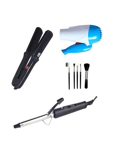 Combo of Hair Curling Rod, 1000w Hair Dryer ,Hair Straightener and Makeup Brushes Kit (Set of 5) - 15011207 - Very Small Image - 1