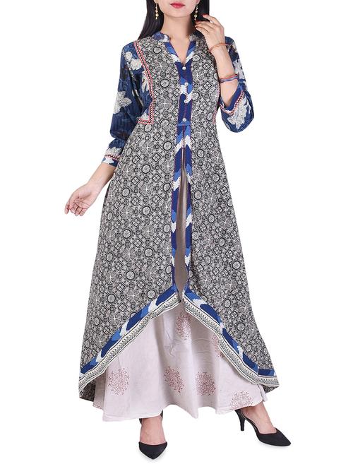 blue cotton layered kurta - 15011259 - Standard Image - 1