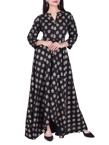 black rayon flared kurta - 15011264 - Very Small Image - 1