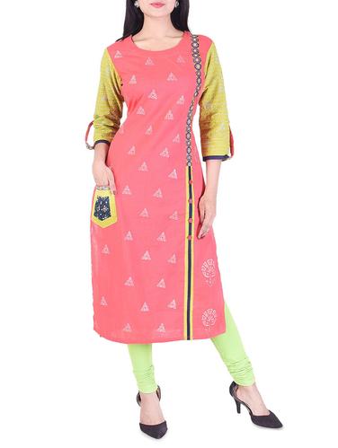 pink cotton a-line kurta - 15011266 - Very Small Image - 1