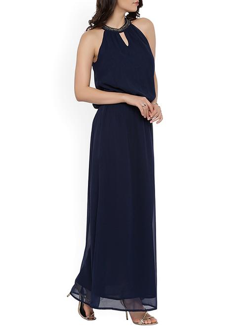 navy blue solid maxi dress - 15011289 - Standard Image - 1