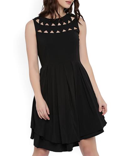 black solid fit & flare dress - 15011292 - Very Small Image - 1