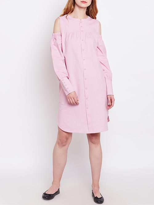 pink solid cotton shirt dress - 15011304 - Standard Image - 1