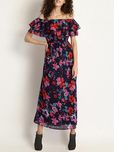 blue floral off shoulder dress - 15011306 - Very Small Image - 1