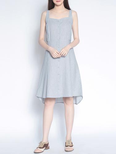 blue striped cotton a-line dress - 15011310 - Very Small Image - 1