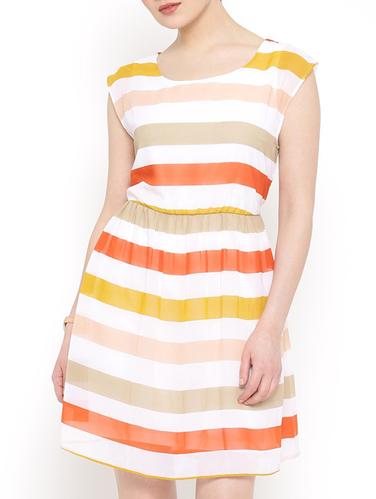 white striped fit & flare dress - 15011409 - Very Small Image - 1