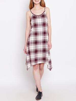 maroon checkered asymmetric dress - 15011412 - Standard Image - 1