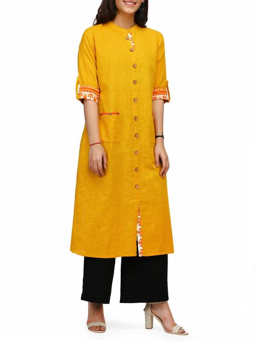 yellow cotton solid kurta - 15011422 - Standard Image - 1