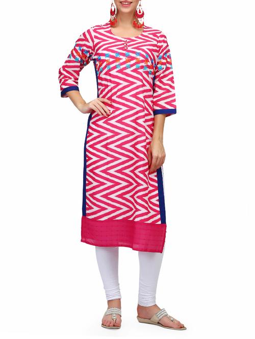 pink cotton straight kurta - 15011423 - Standard Image - 1