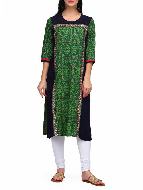 green rayon straight kurta - 15011429 - Standard Image - 1