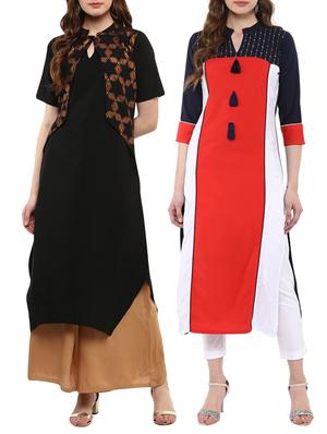 multi colored crepe combos kurta - 15011638 - Standard Image - 1