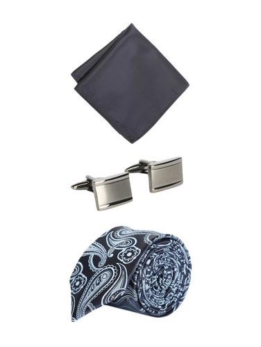 navy blue blended tie, pocket sqaure & cufflinks - 15012038 - Very Small Image - 1