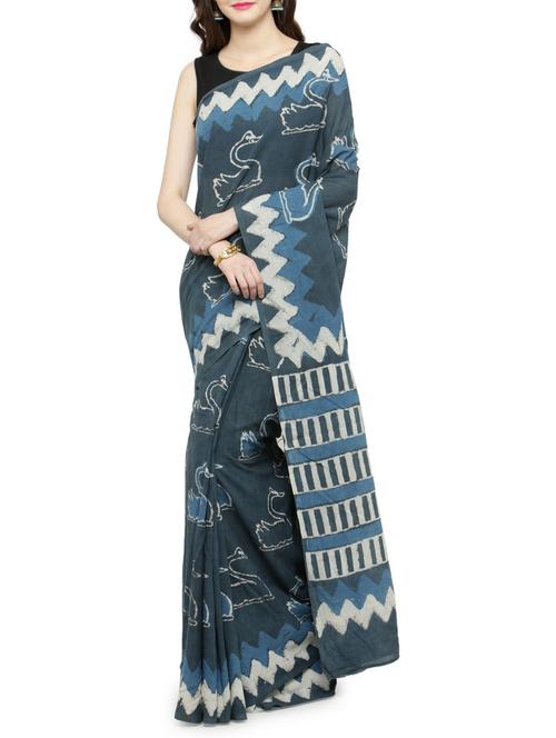 batik printed handloom saree with blouse - 15012137 - Standard Image - 1