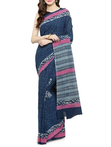 blue cotton handloom saree with blouse - 15012140 - Very Small Image - 1