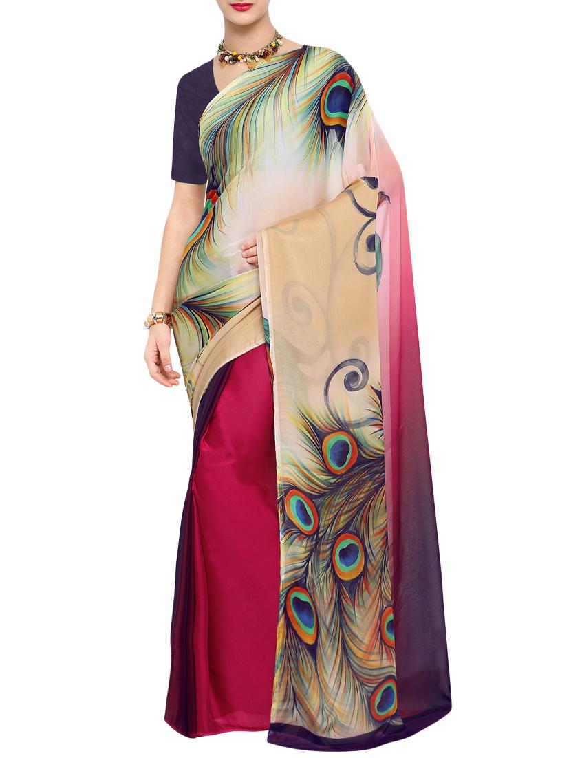 Conversational printed saree with blouse - 15012208 - Zoom Image - 1