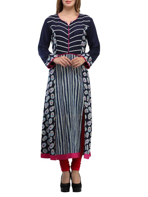 black rayon a-line kurta - 15012286 - Standard Image - 1