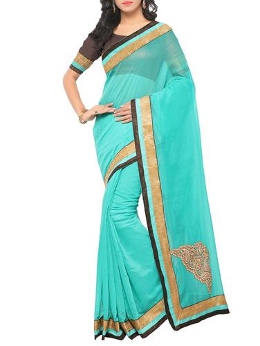 blue chanderi saree with blouse - 15012599 - Very Small Image - 1