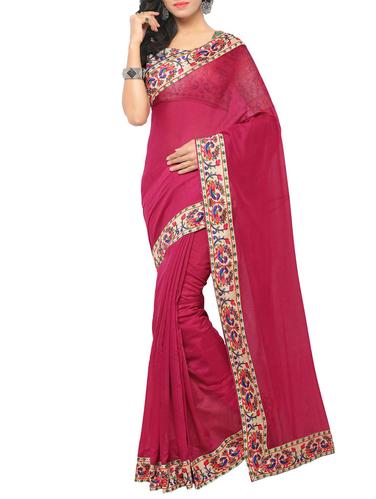 magenta chanderi saree with blouse - 15012611 - Very Small Image - 1