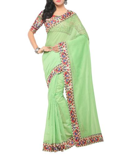 green chanderi saree with blouse - 15012613 - Very Small Image - 1