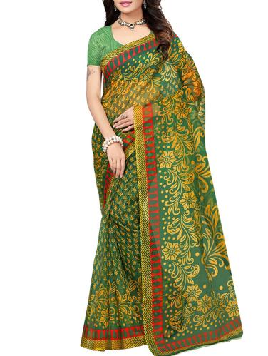 green kota cotton doria saree with blouse - 15012629 - Very Small Image - 1