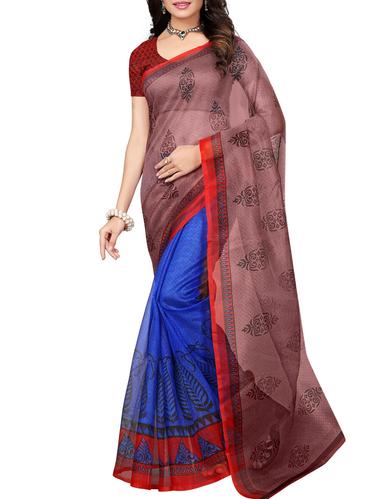 brown kota cotton doria saree with blouse - 15012640 - Very Small Image - 1