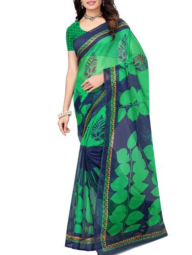green kota cotton doria saree with blouse - 15012642 - Very Small Image - 1