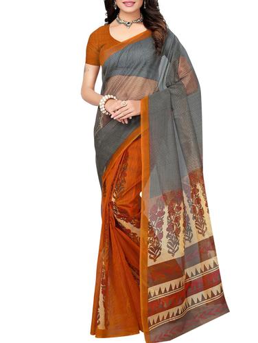 grey kota cotton doria saree with blouse - 15012644 - Very Small Image - 1