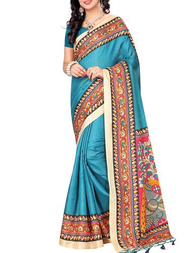 turquoise khadi printed saree with blouse - 15012657 - Very Small Image - 1