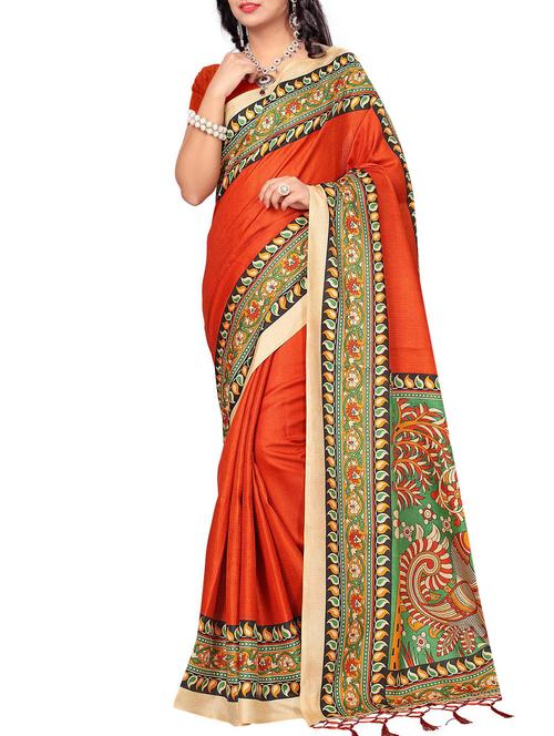 orange khadi printed saree with blouse - 15012658 - Standard Image - 1