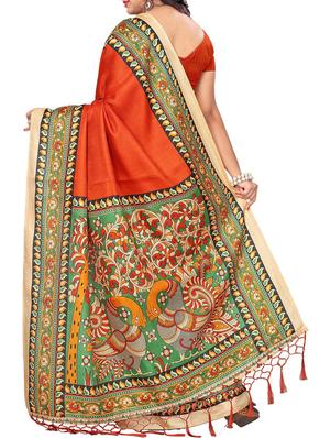 orange khadi printed saree with blouse - 15012658 - Standard Image - 2