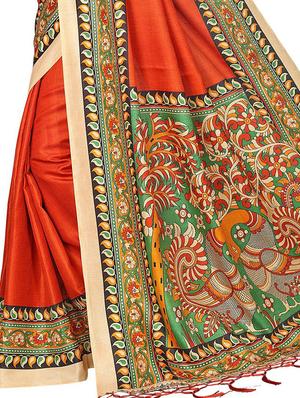 orange khadi printed saree with blouse - 15012658 - Standard Image - 4
